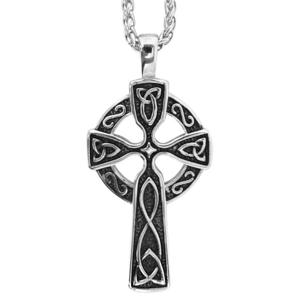 Vintage Celtic Cross Pendant Necklace – Silver Tone Trinity Knot Design